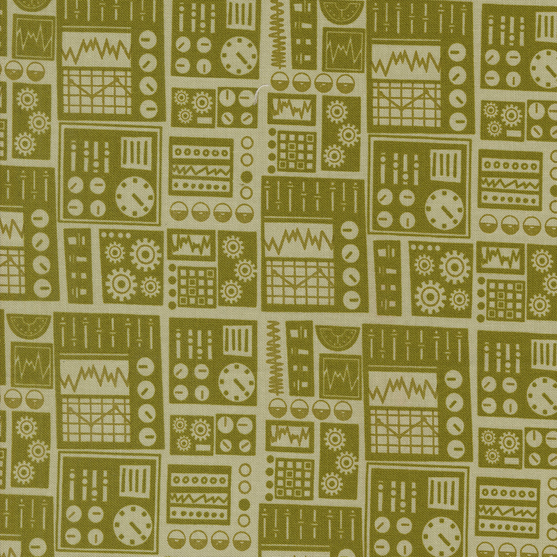 3 2 1 Blast Off Quilt Fabric - Dashboard in Earth Green - 20953 19