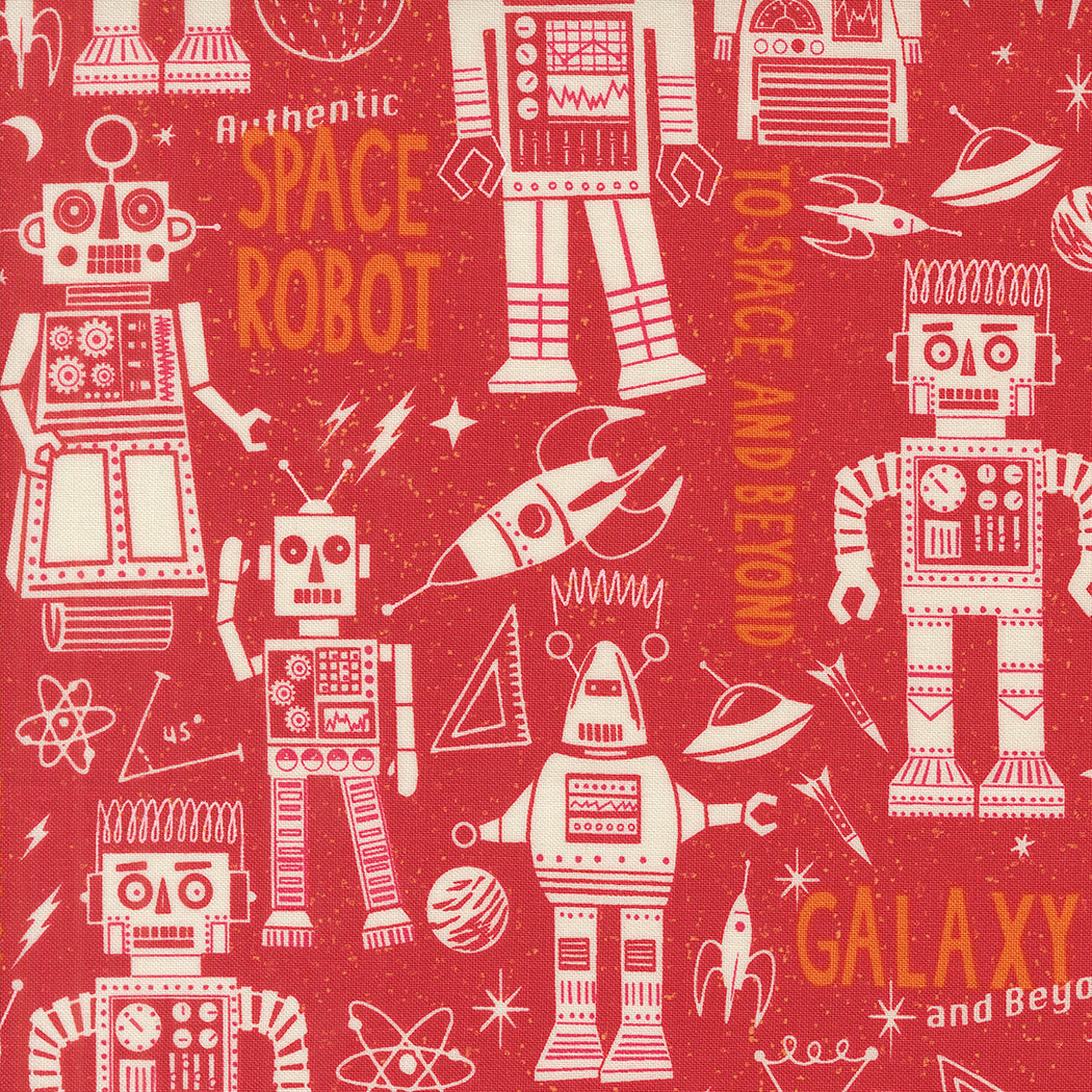 3 2 1 Blast Off Quilt Fabric - Space Robot in Mars Red - 20951 20