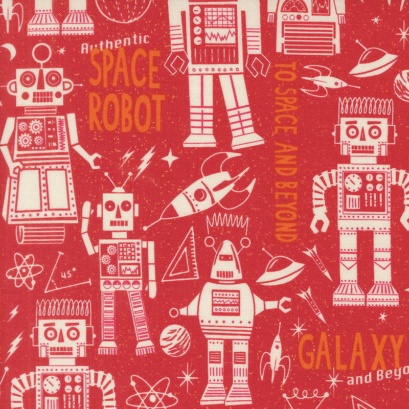3 2 1 Blast Off Quilt Fabric - Space Robot in Mars Red - 20951 20