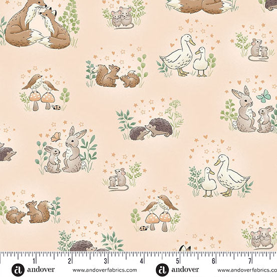 Little Ones Quilt Fabric - Hugs in Coral - MU-189-C