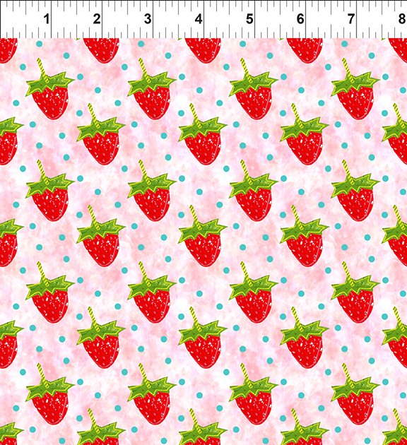 ABC's of Color Quilt Fabric - Strawberries in Pink - 7JHW 1