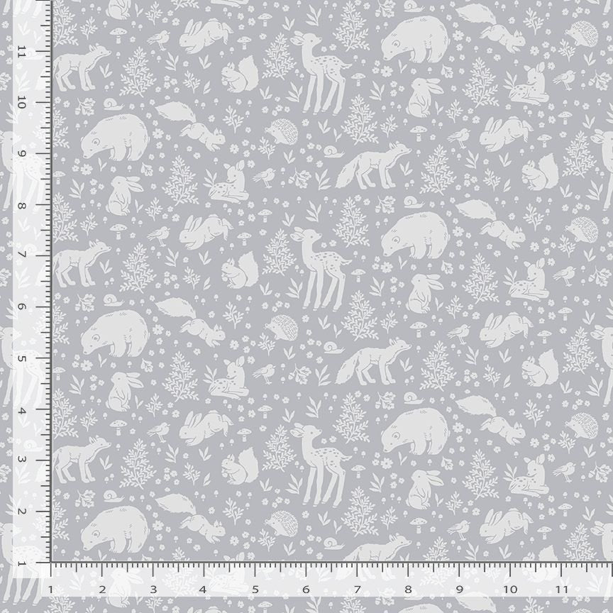 ABCs of Love Quilt Fabric - Woodland Wanderers in Steel Gray - STELLA-DNS3665 STEEL