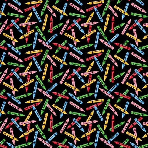 A Day at School Quilt Fabric - Crayon Toss in Black - 7180-99