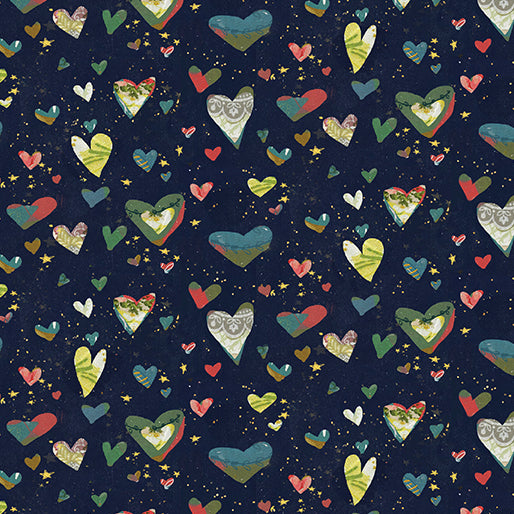 A Heart Led Life Quilt Fabric - Painted Hearts in Black - 16148-12