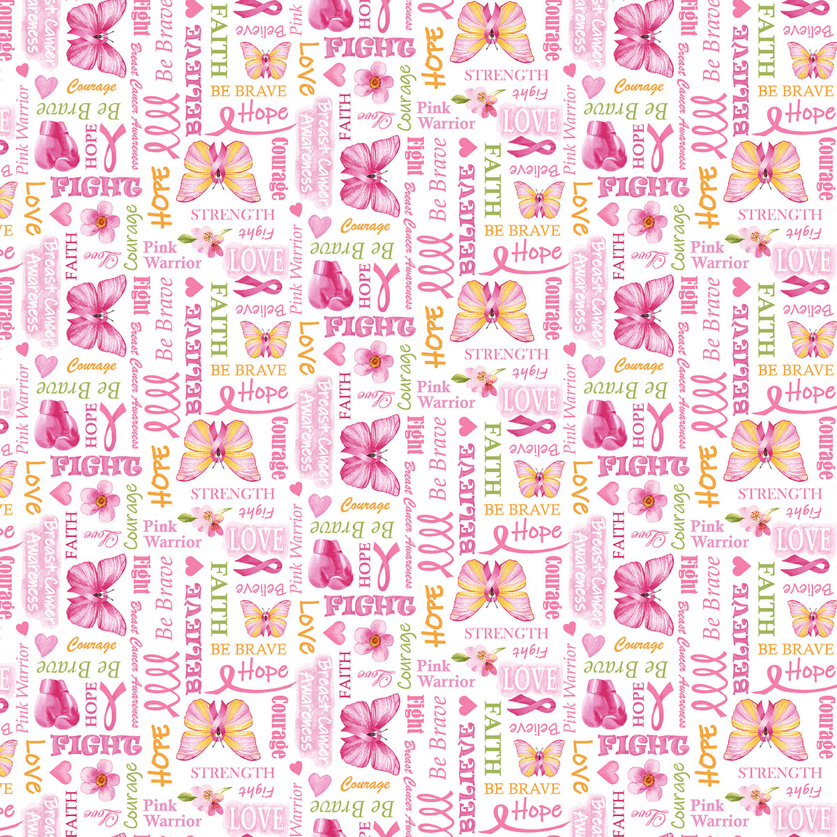 A Pink Celebration Quilt Fabric - Word Print in White/Multi - 7307-02