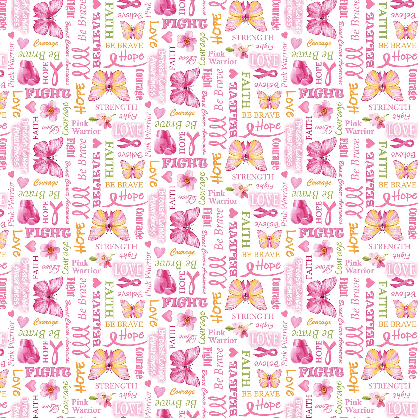 A Pink Celebration Quilt Fabric - Word Print in White/Multi - 7307-02