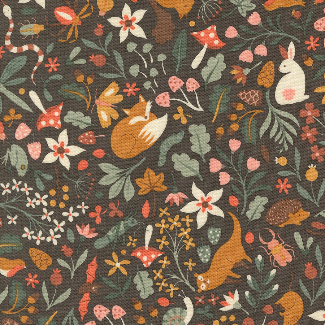 Acorn Hollow Quilt Fabric - Flora and Fauna in Soil Brown - 30760 12