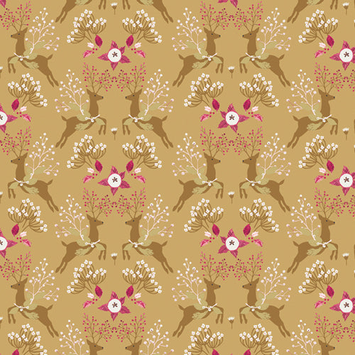 Adventale Quilt Fabric -  Fawns and Flowers in Gold - ADV25911