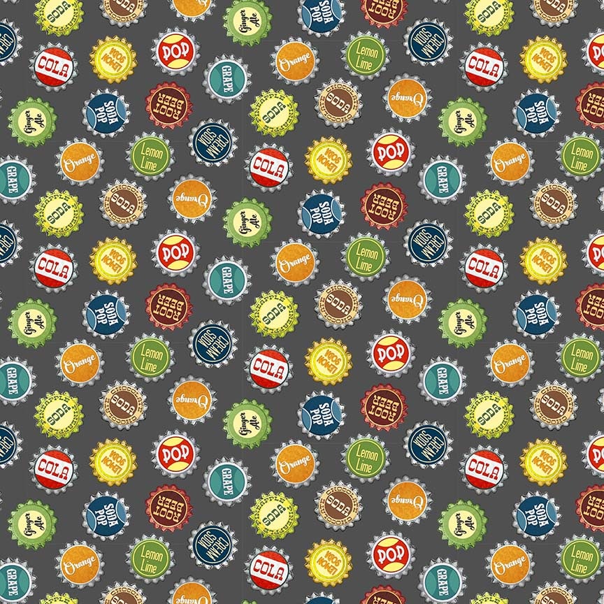 Adventure Awaits Quilt Fabric - Bottle Tops in Gray - 2942-95