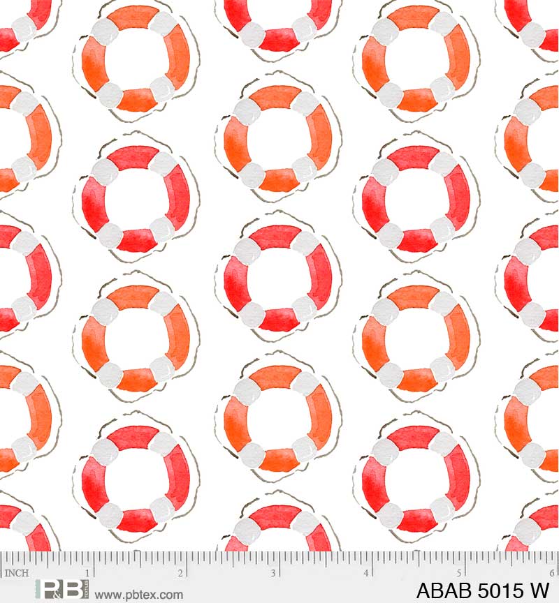 Ahoy Baby Quilt Fabric - Life Preservers in White/Multi - ABAB 5015 W