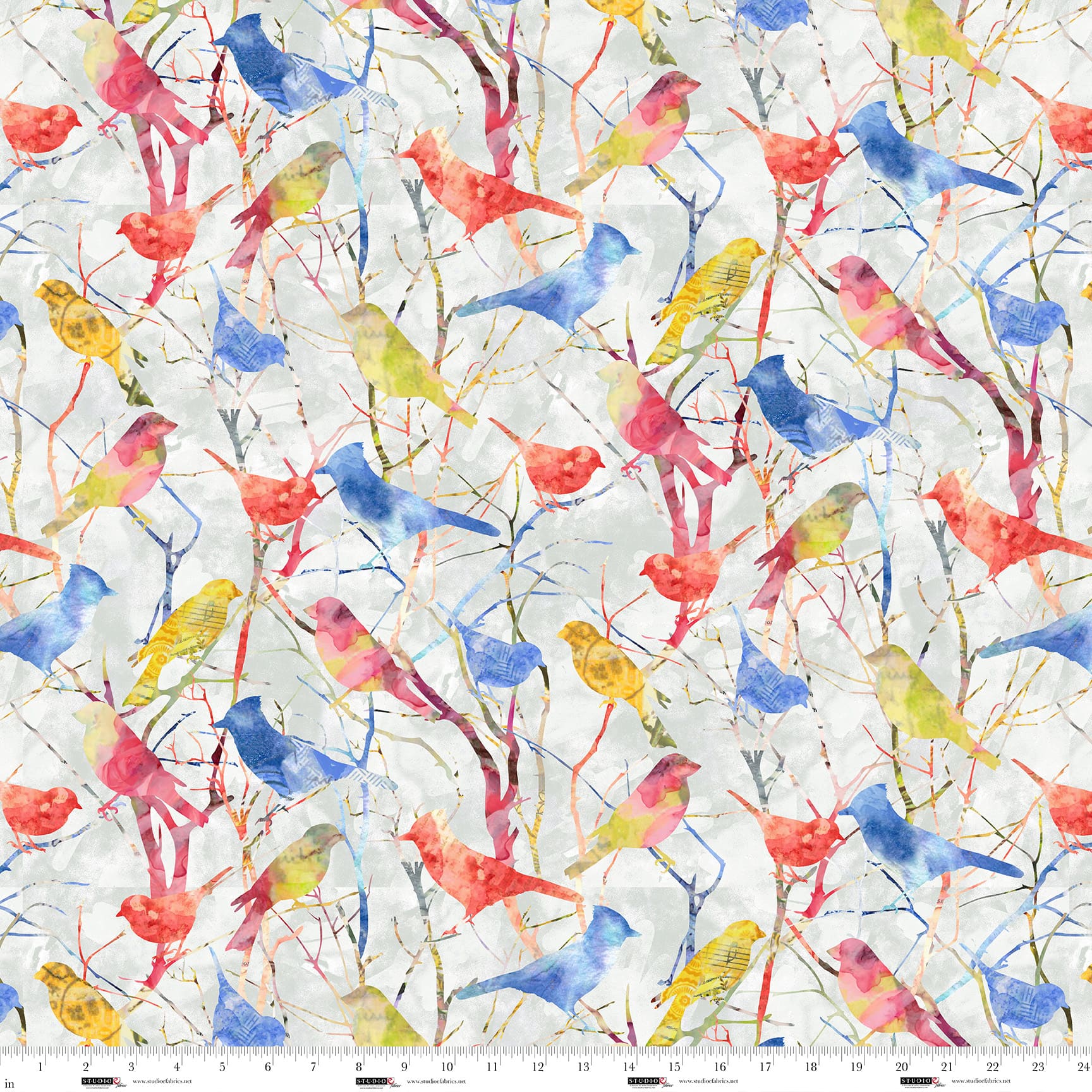 Air Mail Quilt Fabric - Bird Silhouettes in Mist Gray/Multi - 8497-19