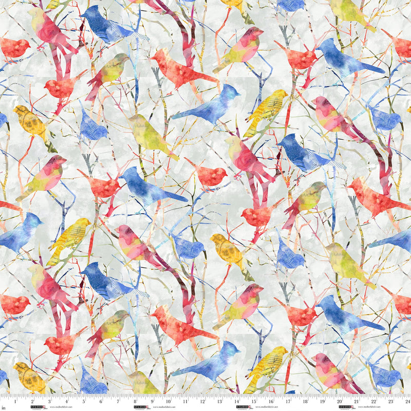 Air Mail Quilt Fabric - Bird Silhouettes in Mist Gray/Multi - 8497-19
