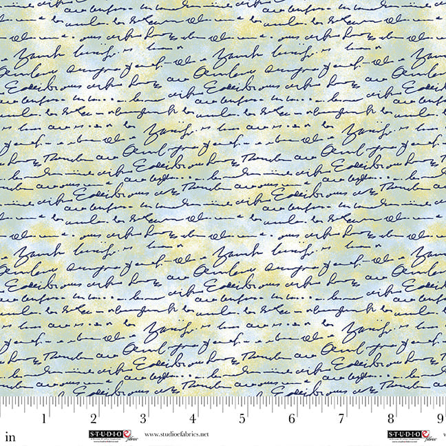 Air Mail Quilt Fabric - Handwriting in Pistachio Green/Multi - 8504-16