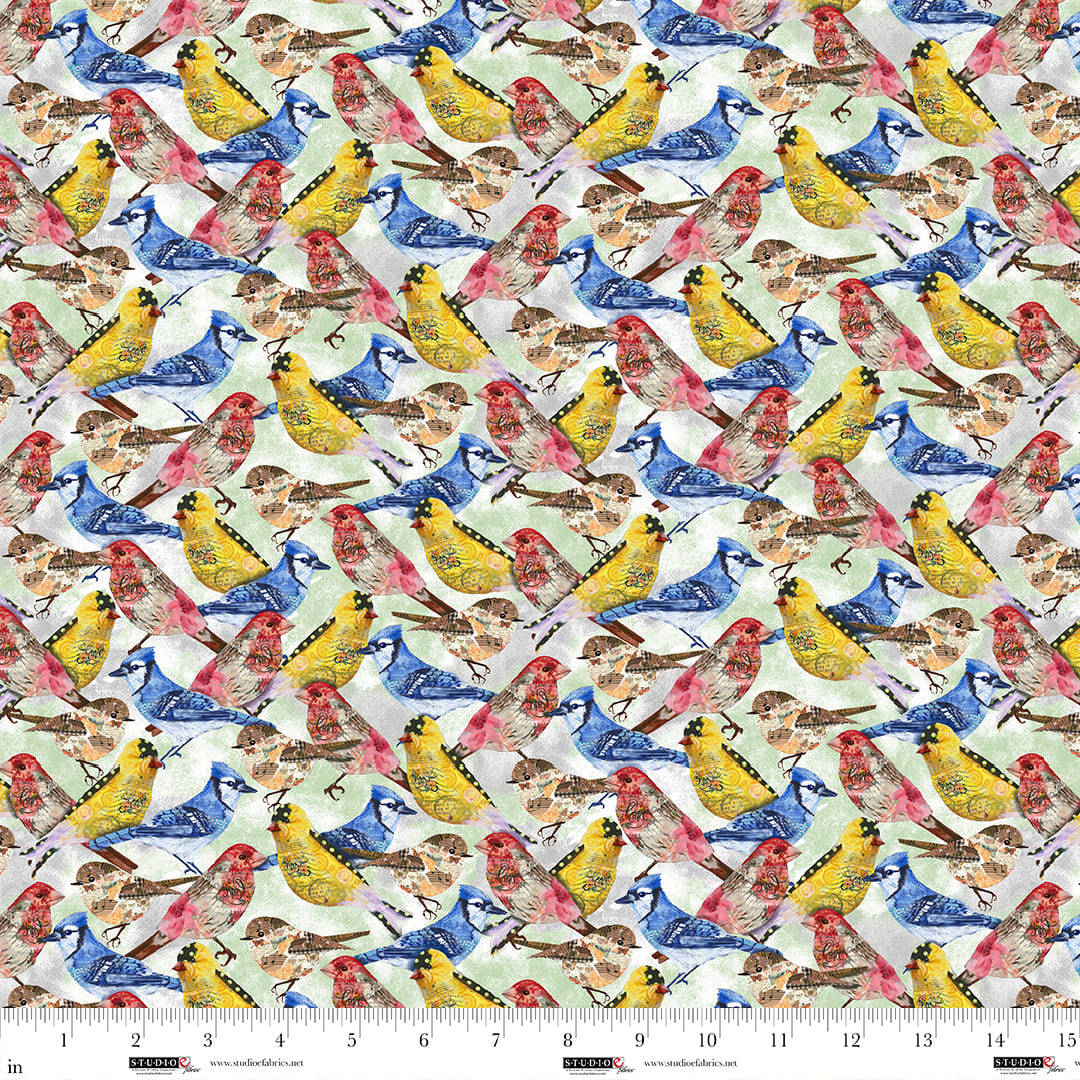 Air Mail Quilt Fabric - Packed Birds in Multi - 8500-278