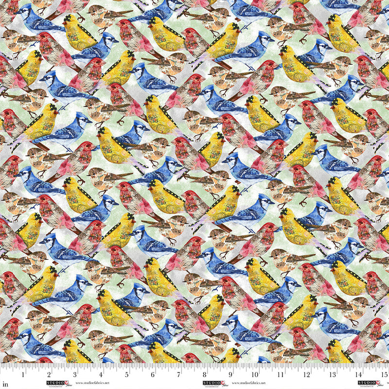 Air Mail Quilt Fabric - Packed Birds in Multi - 8500-278