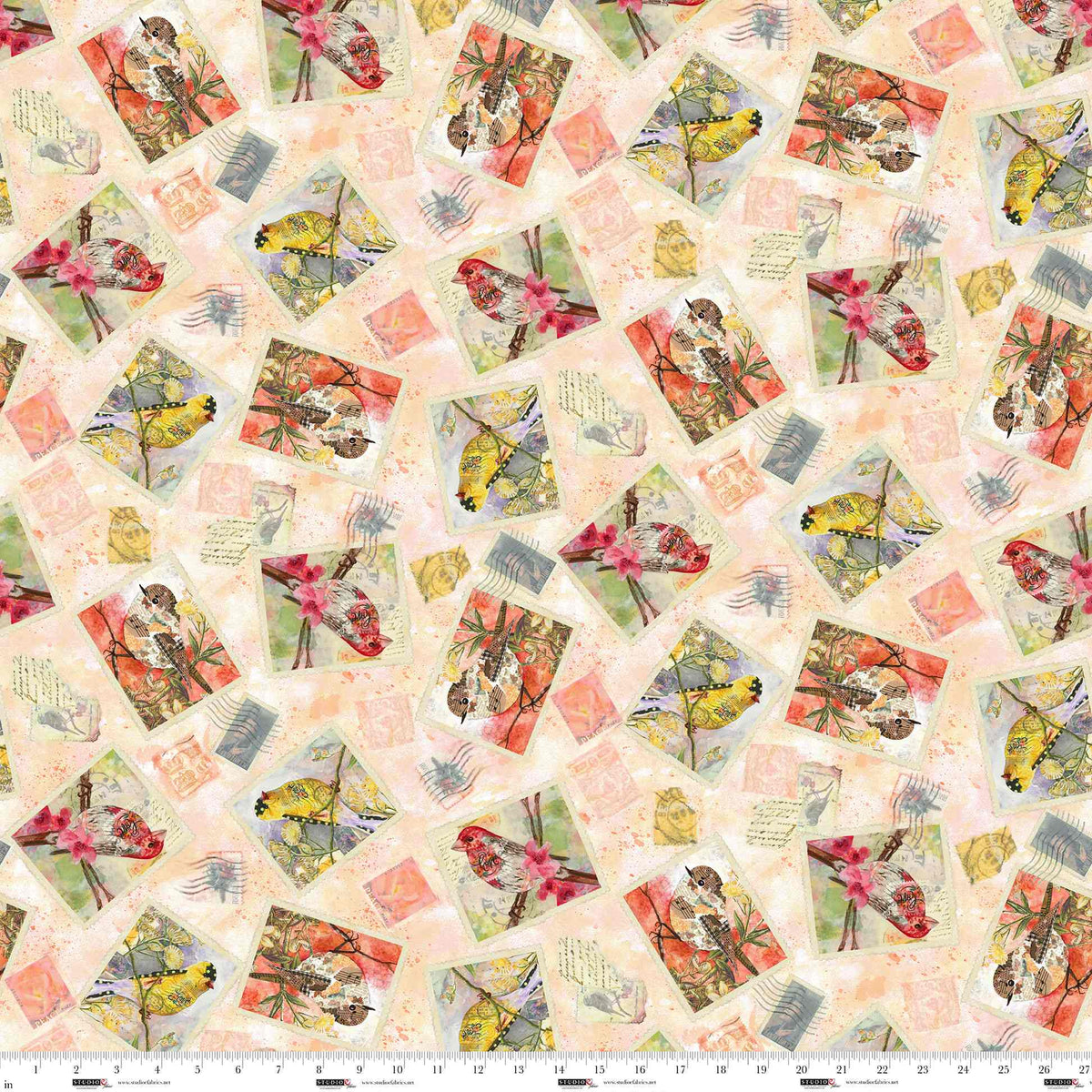Air Mail Quilt Fabric - Postcard Toss in Peach/Multi - 8498-38