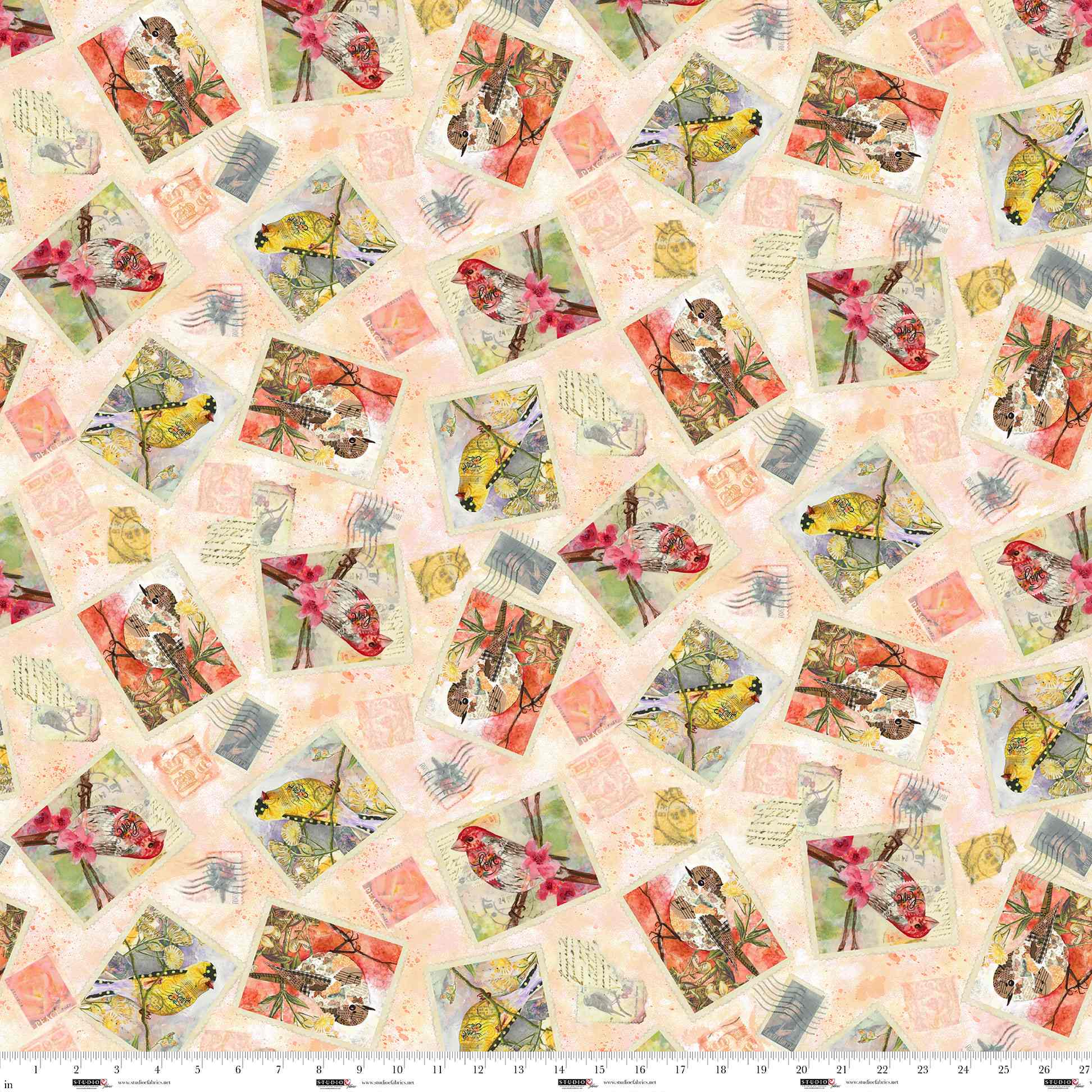 Air Mail Quilt Fabric - Postcard Toss in Peach/Multi - 8498-38