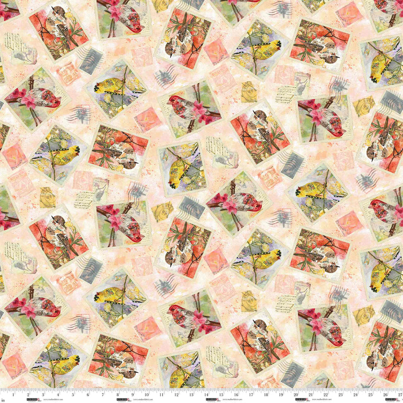 Air Mail Quilt Fabric - Postcard Toss in Peach/Multi - 8498-38