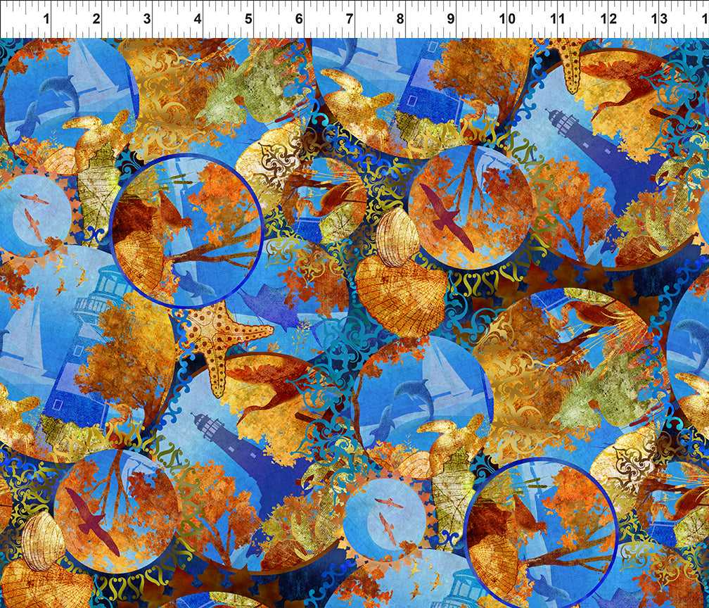 All Blue Ridge Shop Hop 2026 Quilt Fabric - Ocean Circles in Blue - 6BR 1