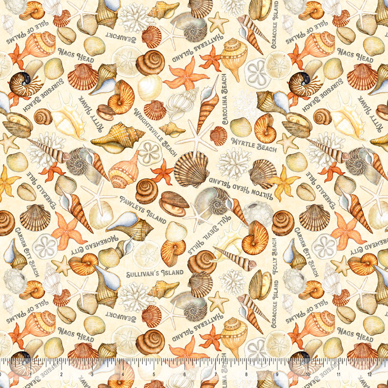 All Carolinas Shop Hop 2025 (ACSH) Quilt Fabric - Carolina Seashells in Cream - 2600 31365 E