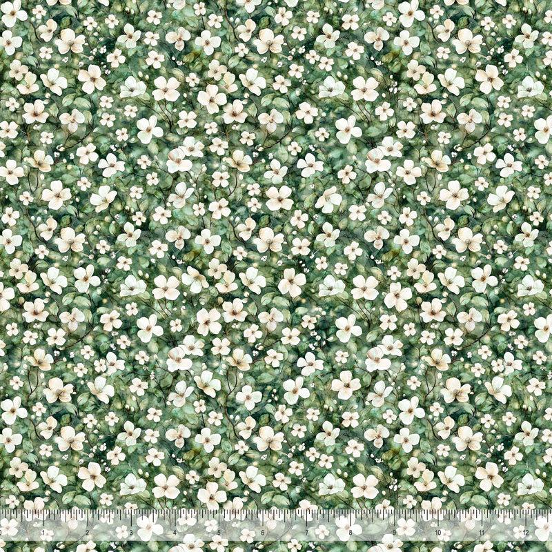 All Carolinas Shop Hop 2025 (ACSH) Quilt Fabric - Dogwood Blossom Toss in Green/White - 2600 31366 G
