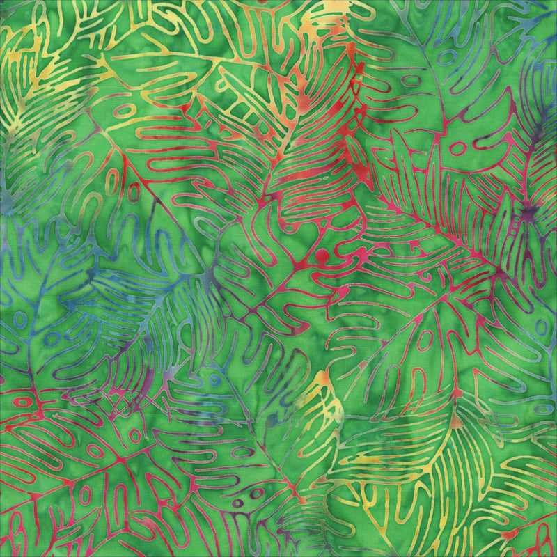 Allure Batik Quilt Fabric - Fall Leaves in Rainforest Green/Multi - 2939Q-X