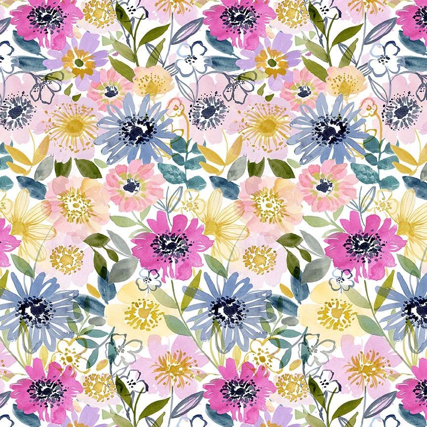 Aloha Quilt Fabric - Angora Garden in White/Multi - STELLA-DCJ3372 WHITE