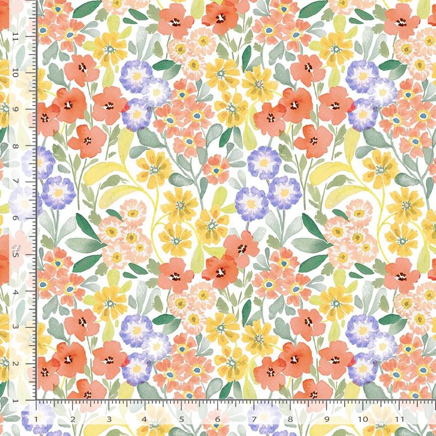 Aloha Quilt Fabric - Beach Flowers in White/Multi - STELLA-DCJ3385 WHITE