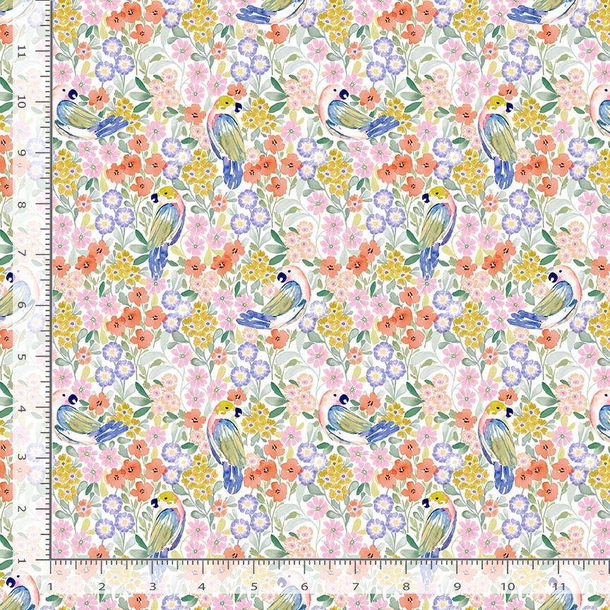 Aloha Quilt Fabric - So Fly Birds in White/Multi - STELLA-DCJ3373 WHITE