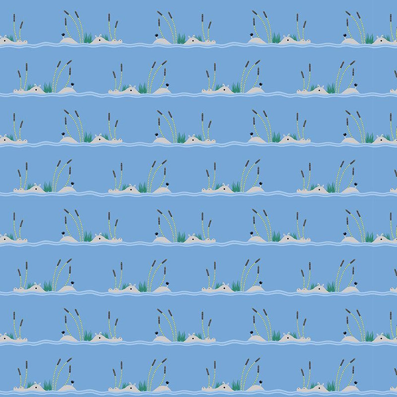 Alphabet Soup Quilt Fabric - Hippos in Dresden Blue - STELLA-D2883 DRESDEN