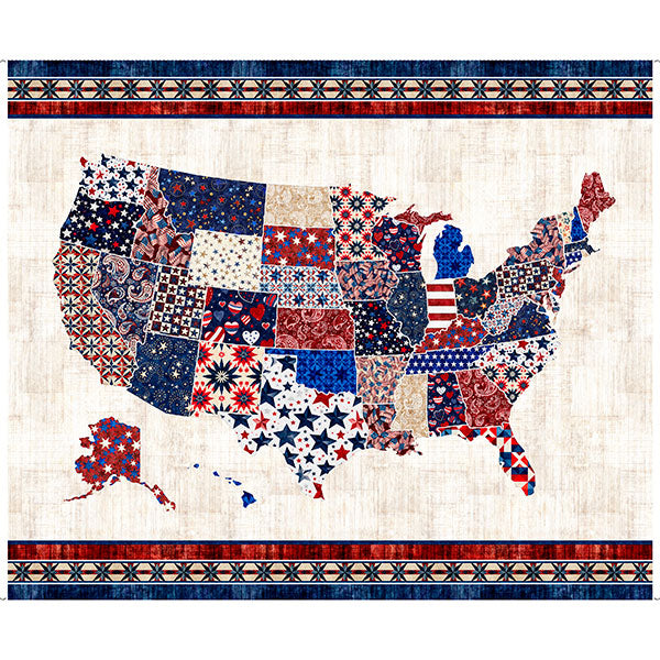 American Tapestry Quilt Fabric - US Map Tapestry Panel in Multi - 2600 30863 X - SOLD AS A 36" PANEL