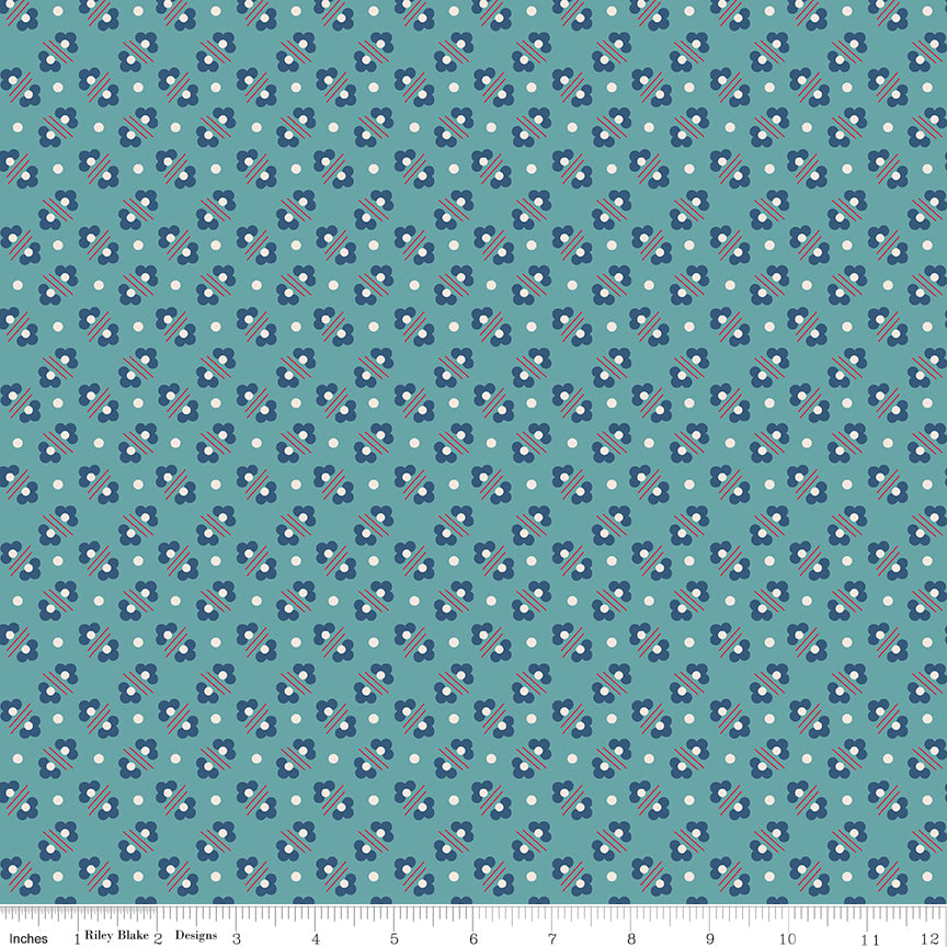 Americana Quilt Fabric by Lori Holt - Harriet in Raindrop Aqua - C16091-RAINDROP