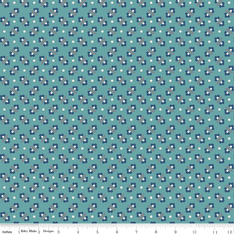 Americana Quilt Fabric by Lori Holt - Harriet in Raindrop Aqua - C16091-RAINDROP