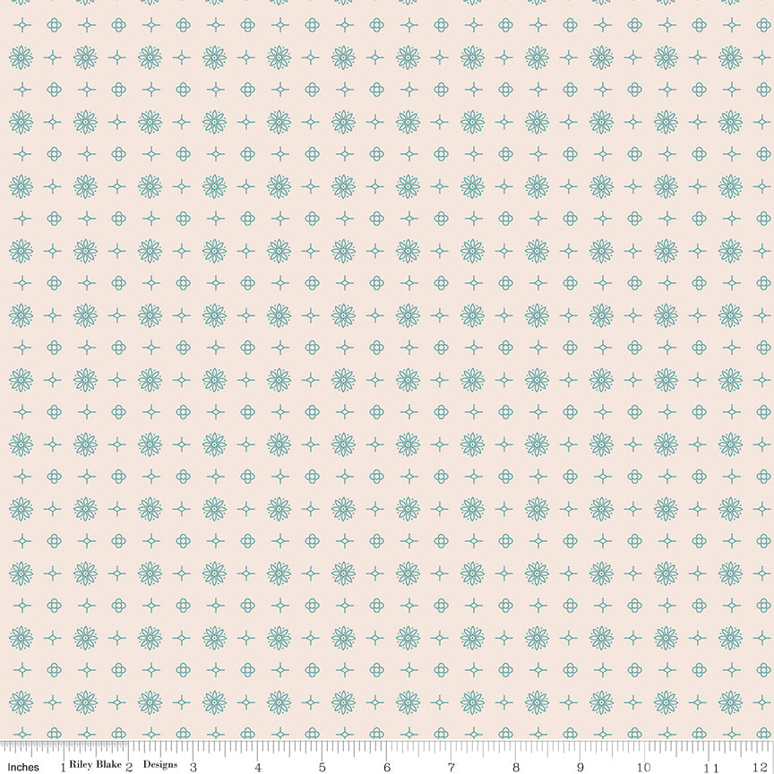 Americana Quilt Fabric by Lori Holt - Lincoln in Latte Cream/Aqua - C16084-LATTE
