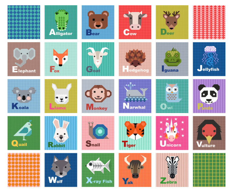 Animal Alphabet Quilt Fabric - 5" Squares Panel - A968 - SOLD AS A 36" PANEL