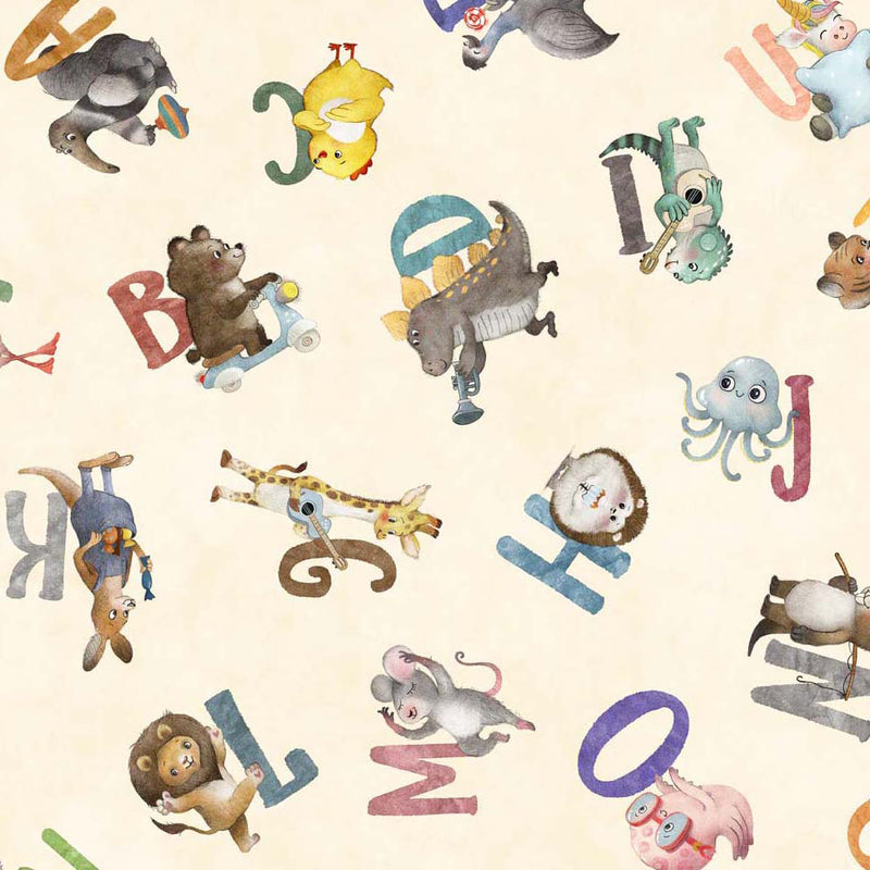 Animal Alphabet Quilt Fabric - Animal Letter Toss in Cream - 1649 29841 E
