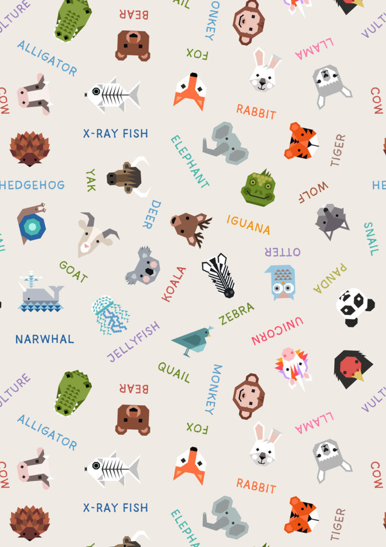 Animal Alphabet Quilt Fabric - Animal Names on Cream - A971A