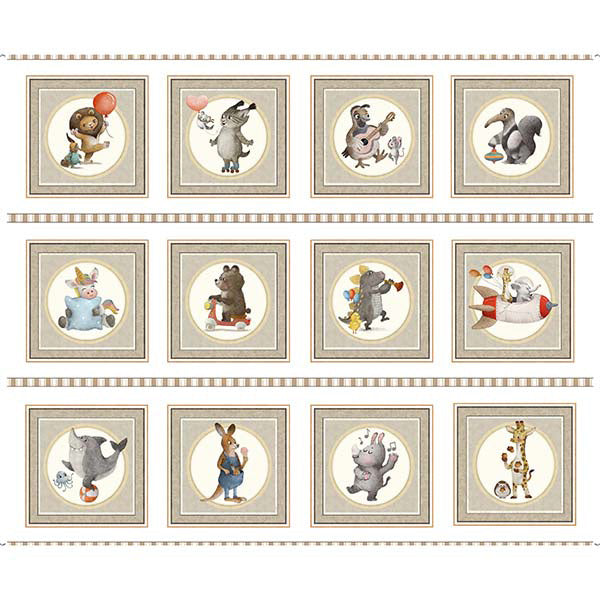 Animal Alphabet Quilt Fabric - Animal Picture Patches in Multi - 1649 29839 Z - SOLD AS A 36" PANEL
