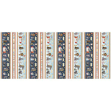 Animal Alphabet Quilt Fabric - Animal Stripe in Blue - 1649 29840 W