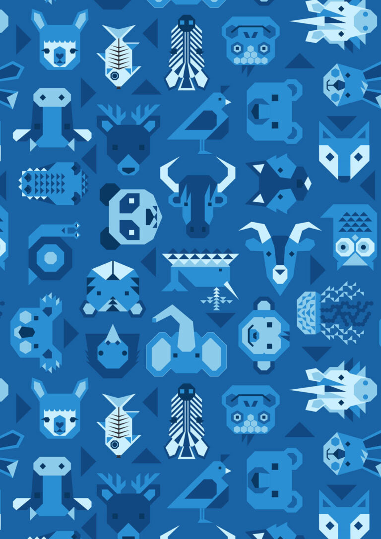 Animal Alphabet Quilt Fabric - Animals on Bright Blue - A970C