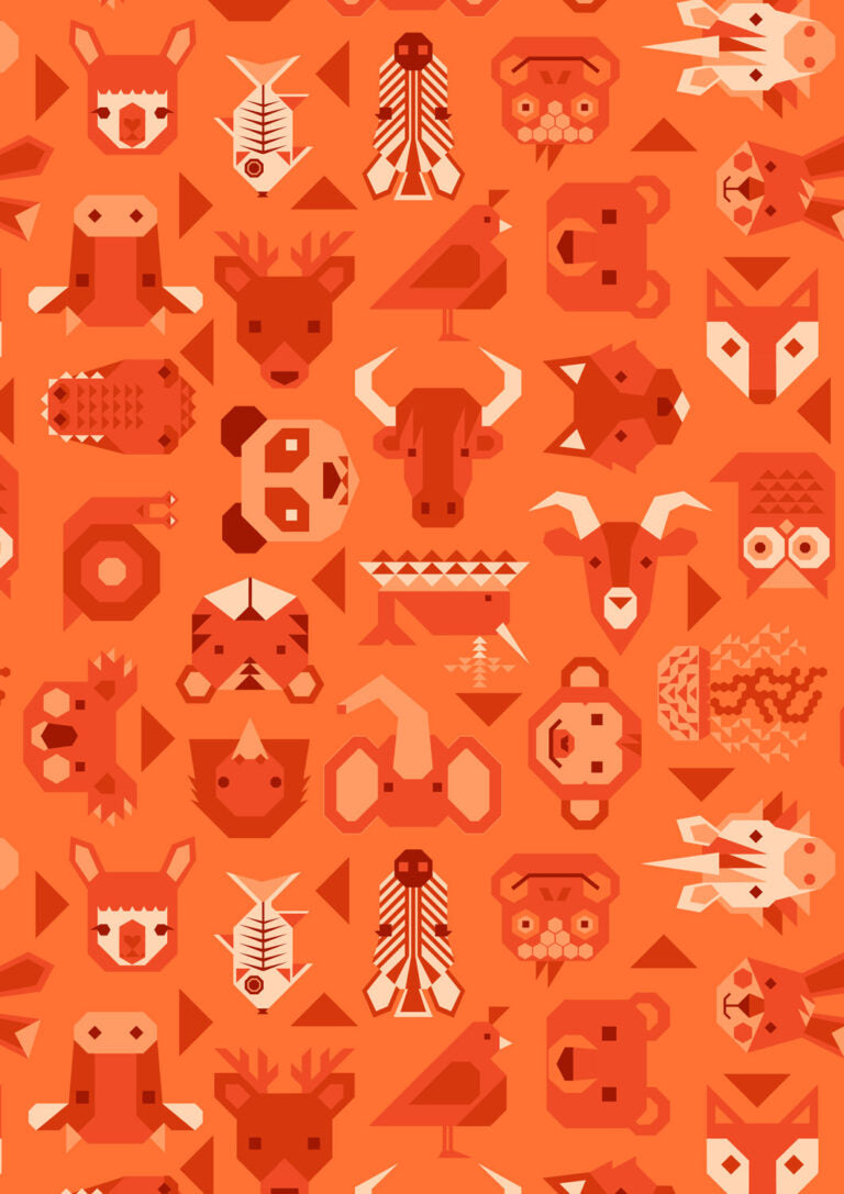 Animal Alphabet Quilt Fabric - Animals on Orange - A970B