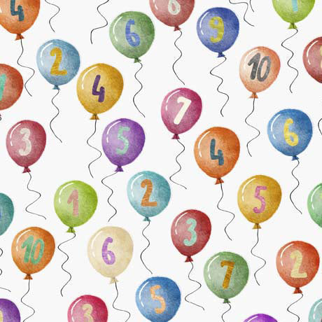 Animal Alphabet Quilt Fabric - Balloons in White - 1649 29843 Z