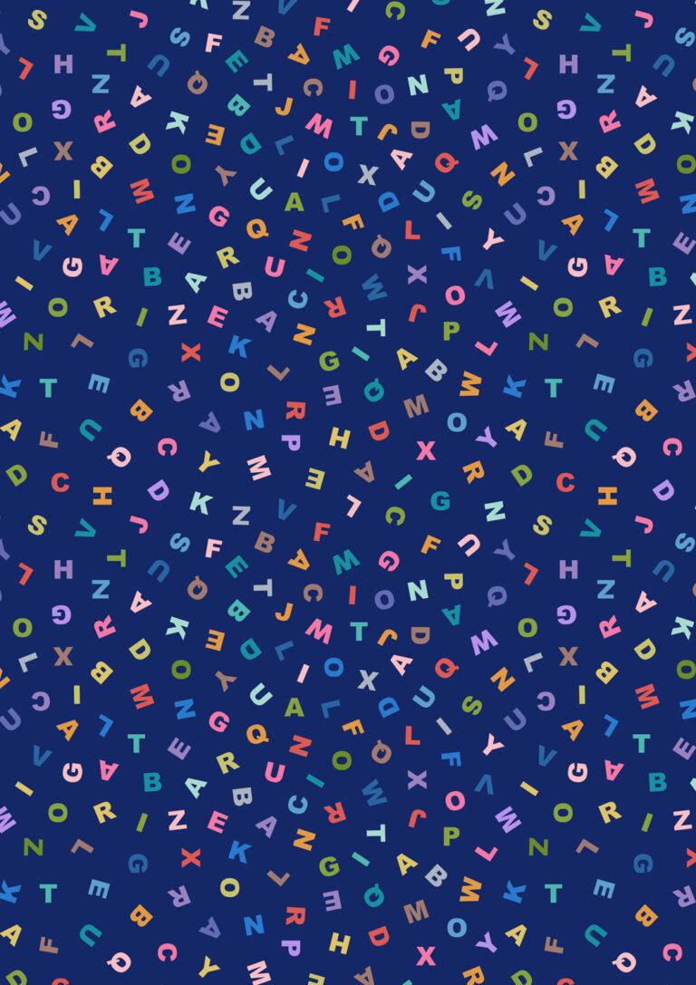 Animal Alphabet Quilt Fabric - Letters on Dark Blue - A972C