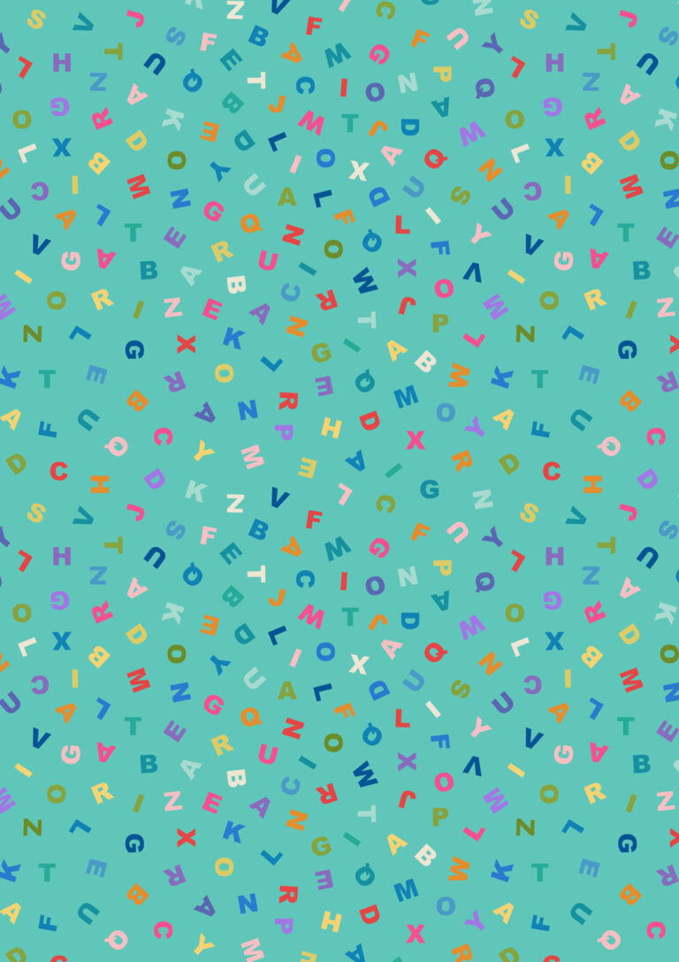Animal Alphabet Quilt Fabric - Letters on Turquoise - A972B