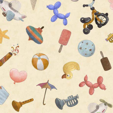 Animal Alphabet Quilt Fabric - Toy Toss in Cream - 1649 29842 E