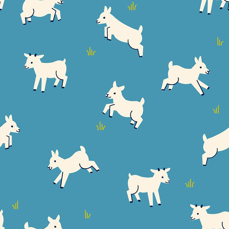 Animal Animal Quilt Fabric by Ruby Star Society - Baby Goats in Vintage Blue - RS5166 13