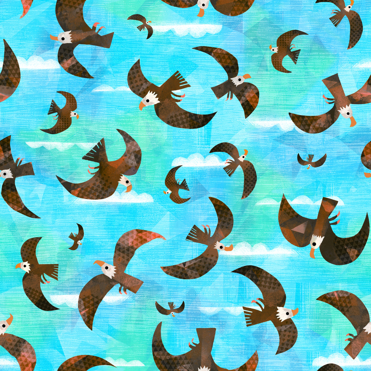 Animal Kingdom Quilt Fabric - Bald Eagle in Turquoise - 55463D-1