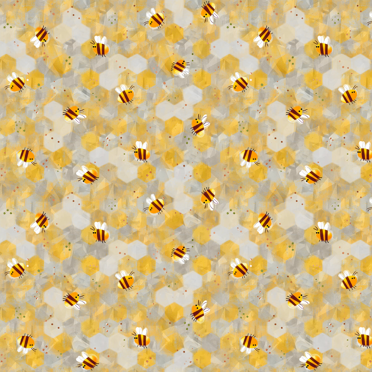 Animal Kingdom Quilt Fabric - Buzzing Bee in Honeycomb Gold - 55468D-16