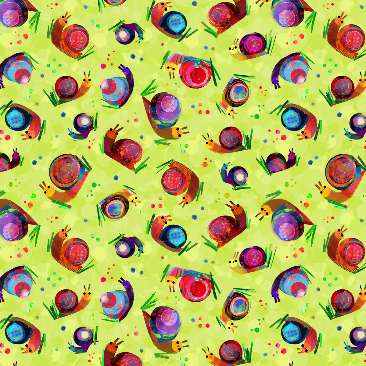 Animal Kingdom Quilt Fabric - Garden Snails in Chartreuse Green - 55466D-11