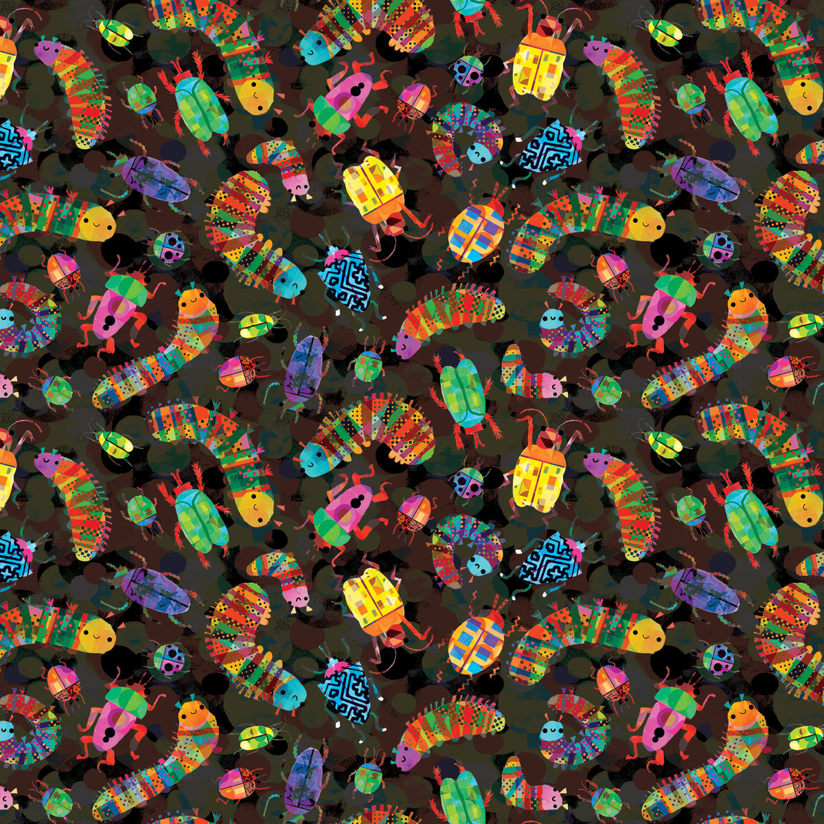 Animal Kingdom Quilt Fabric - Insect Collection in Soft Black - 55467D-12